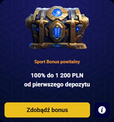 Skrzynia ze złotymi zdobieniami i niebieskim klejnotem, oferta bonusowa 100% do 1200 PLN